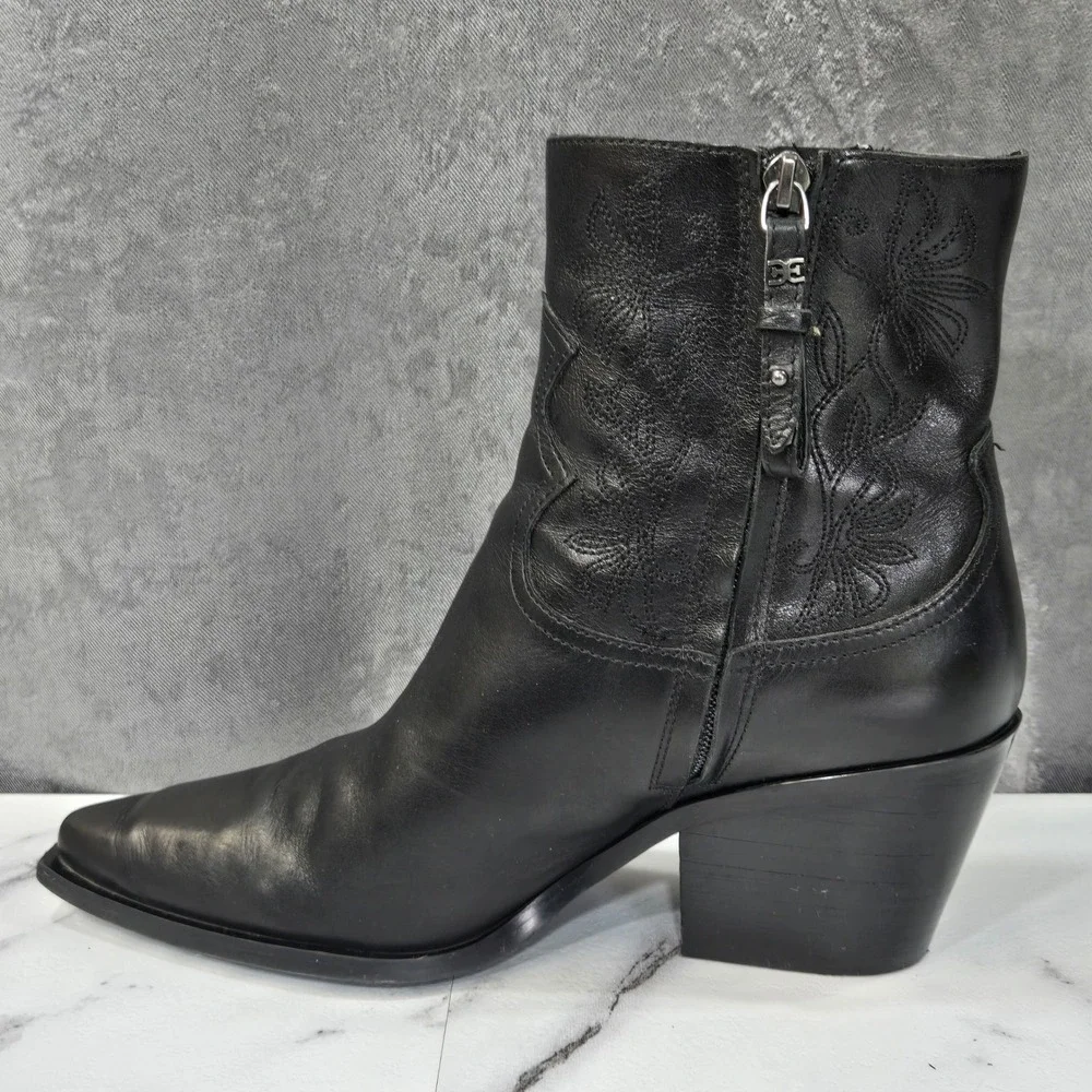 Sam Edelman Wilda Western Boots Womens 9 Black Leather Embroidered Pointed Ankle